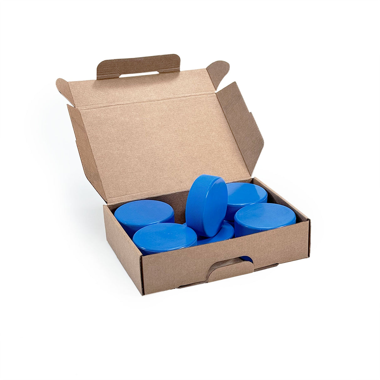 Hockeypuckar - Blå lättviktspuckar i en kartong, perfekt för träning av unga spelare. 10-pack hockeypuckar.