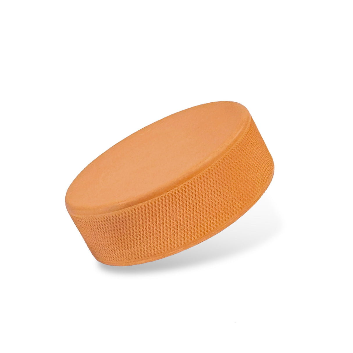 Orange heavy weight hockey puck for training, ideal for improving shot strength and technique, perfect for all players.