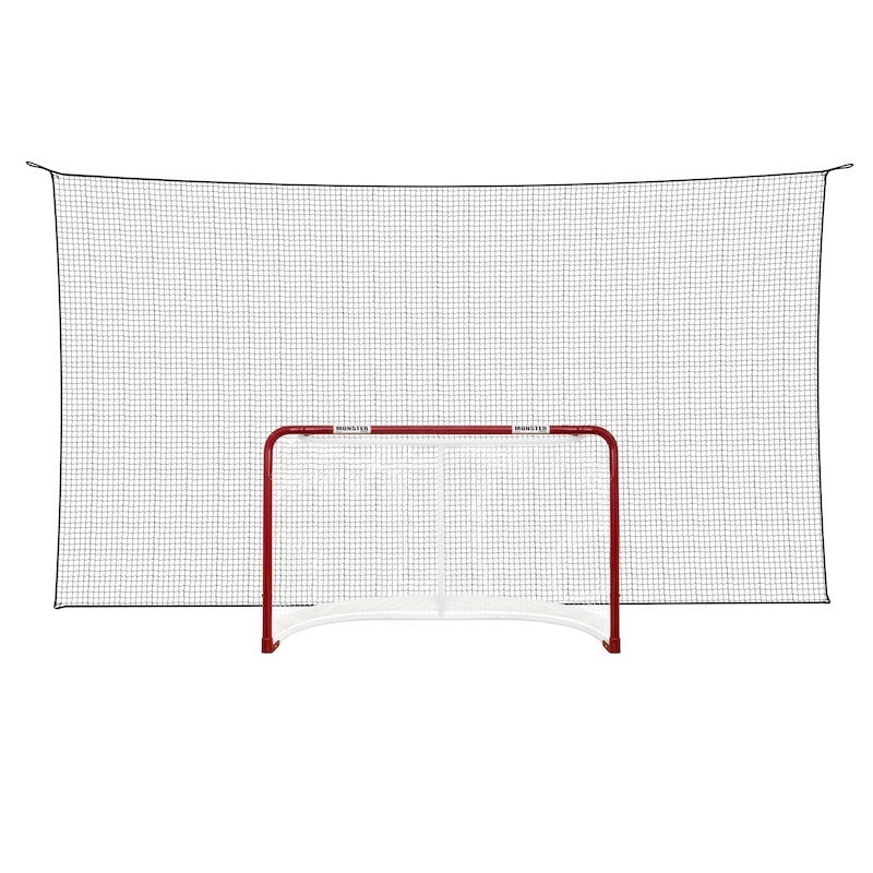 Hockeymål med slitstarkt skyddsnät i nylon, designat för att stå emot kraftiga skott. Mått: 5x2,5 m.